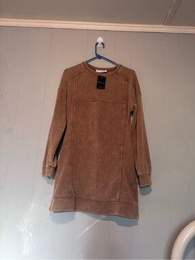 Impressions Casual Long-Sleeve Pullover Dress in Brown
